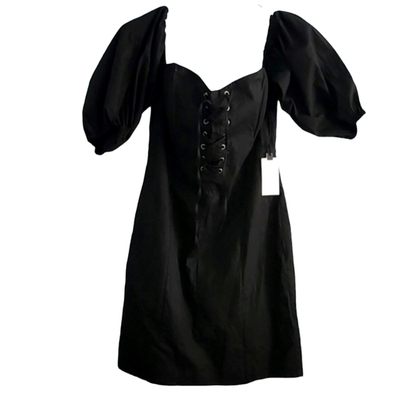 NWT ASTR  black dress with lace up corset and puffed‎ sleeves size small - Picture 1 of 9